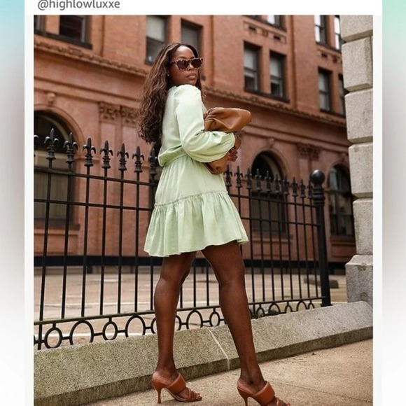 The Drop Women's Smoke Green Long Sleeve V-Neck Mini Dress size Large - Picture 4 of 13